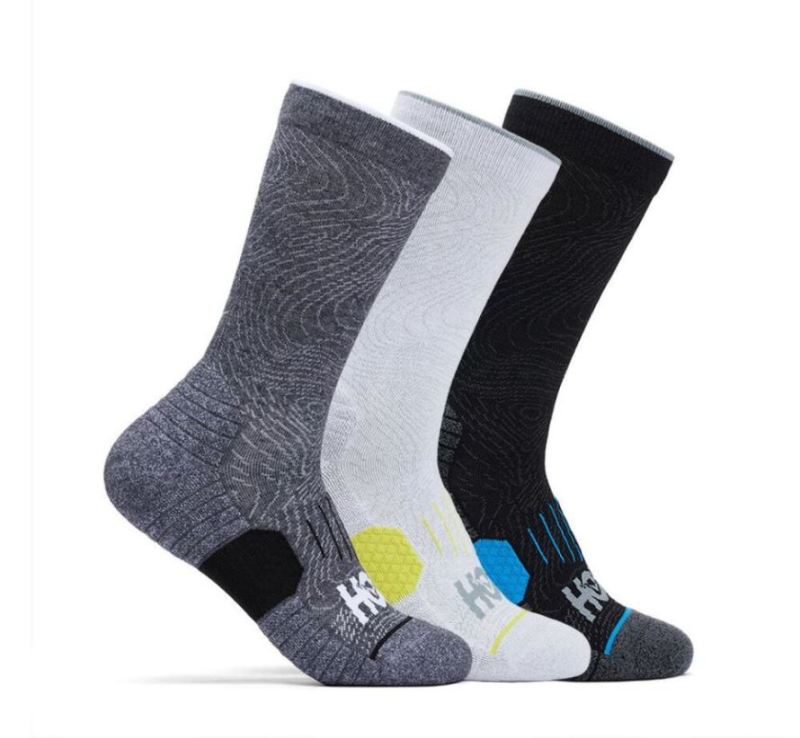 Hoka | Men's Crew Run Sock 3-Pack White / Black / Grey